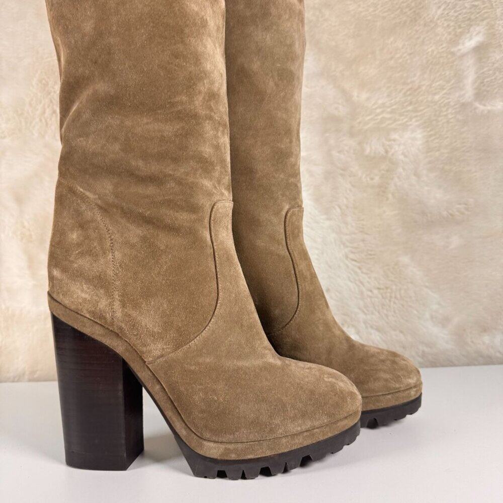 Michael Kors High Heel Platform Suede Knee High Boots With Rugged Sole - Picture 2 of 16
